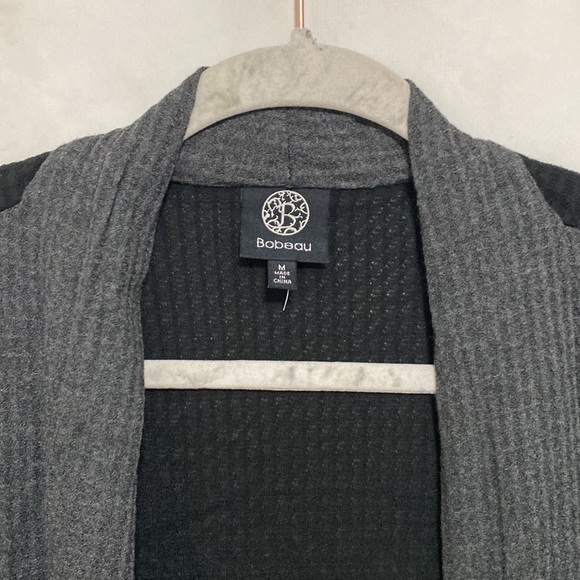 Bobeau Open Front Grey Black Colorblock Waffle Knit Cardigan - Picture 3 of 8